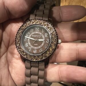 Working Womens ATTENTION Brown Rhinestone Crystal Watch 39mm Fit 7.5 New Battery